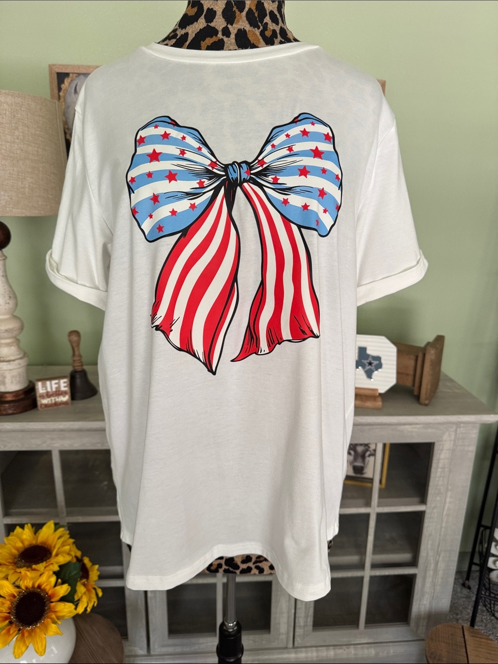 Patriotic Bow Graphic Tee - White Sz XL